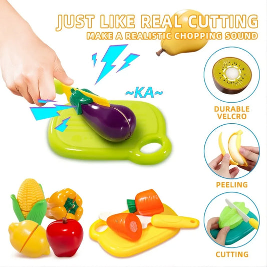 Cutting Play Food Set For Kids Kitchen Toys Food Cutting Toys Fruits And Vegetables  For Toddlers Boys Girls Xmas Gifts